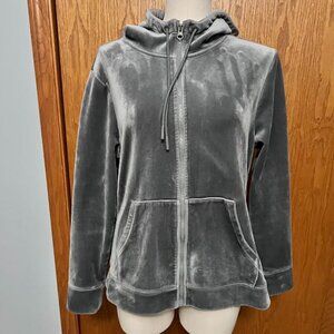 TIME AND TRU - GREY VELOUR LONG SLEEVE HOODED JACKET W/ZIPPER FRONT / SIZE: L